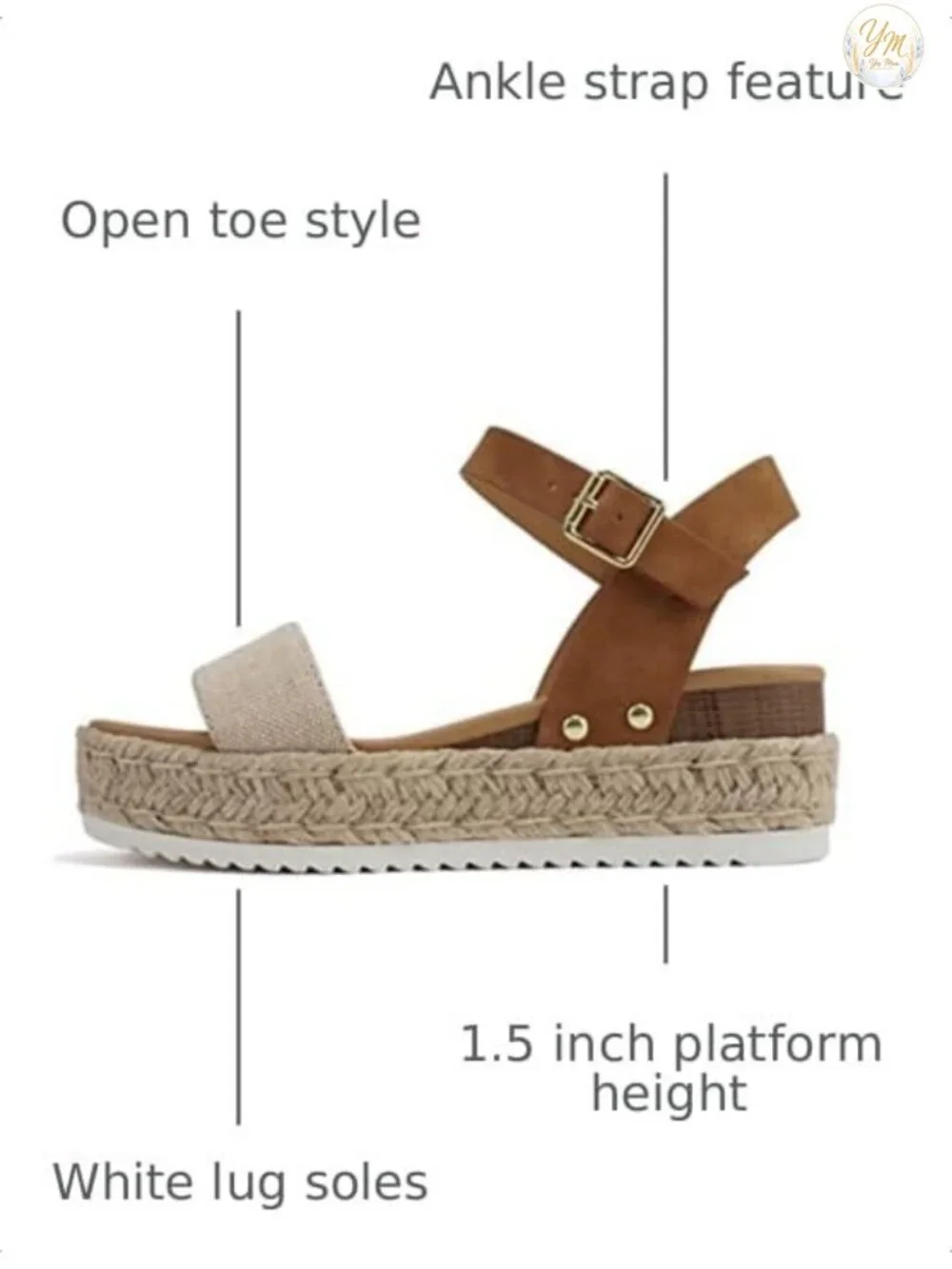 Women Open Toe Ankle Strap Platform Espadrille Wedge Sandal Beige Canvas